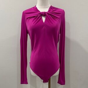 NWT Farm Rio Magenta Pink Long Sleeve Knot Front Bodysuit | Size M